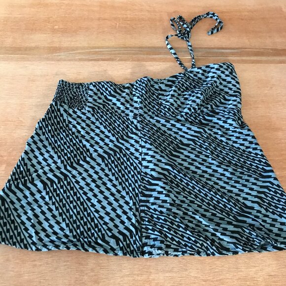 Kamohoalii Halter Top Women L Black Geometric Sleeveless Stretch Hawaiian 16526 - Picture 1 of 10